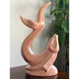 Vintage 1989 Haeger Large Peach/Salmon Color Fish Sculpture 19” Tall MCM Decor